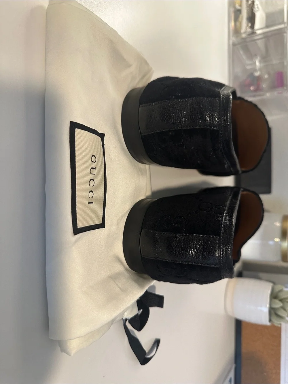 Gucci Black Velvet Horsebit Loafers with GG Monogram